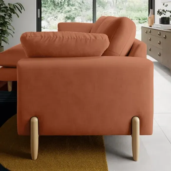 Corner Chaise Sofa with Square Arms - Apricot, Velvet