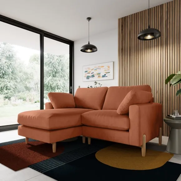 Corner Chaise Sofa with Square Arms - Apricot, Velvet image
