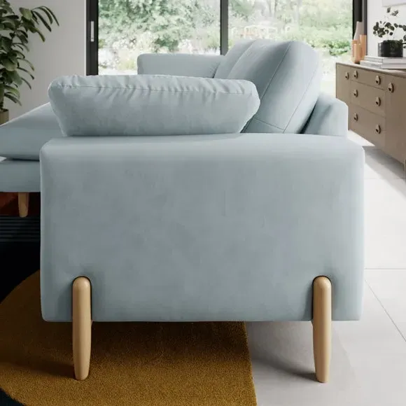 Corner Chaise Sofa with Square Arms - Blue, Velvet