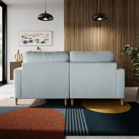 Corner Chaise Sofa with Square Arms - Blue, Velvet