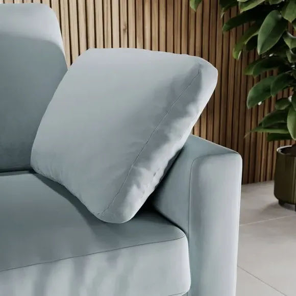 Corner Chaise Sofa with Square Arms - Blue, Velvet