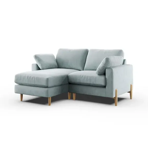 Corner Chaise Sofa with Square Arms - Blue, Velvet