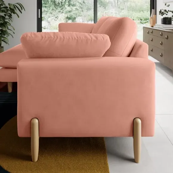 Corner Chaise Sofa with Square Arms - Coral, Velvet