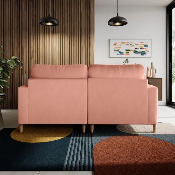 Corner Chaise Sofa with Square Arms - Coral, Velvet
