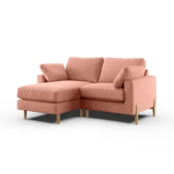 Corner Chaise Sofa with Square Arms - Coral, Velvet
