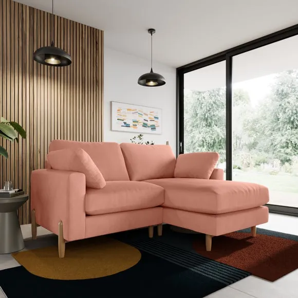Corner Chaise Sofa with Square Arms - Coral, Velvet