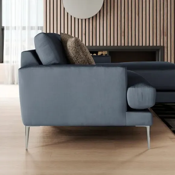 Corner Chaise Sofa with Square Arms - Denim, Velvet