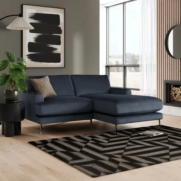 Corner Chaise Sofa with Square Arms - Denim, Velvet image