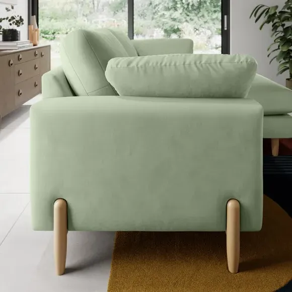 Corner Chaise Sofa with Square Arms - Green, Velvet
