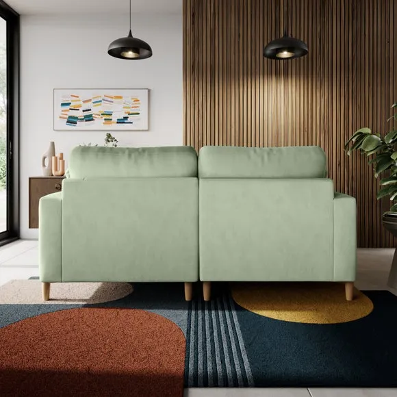 Corner Chaise Sofa with Square Arms - Green, Velvet