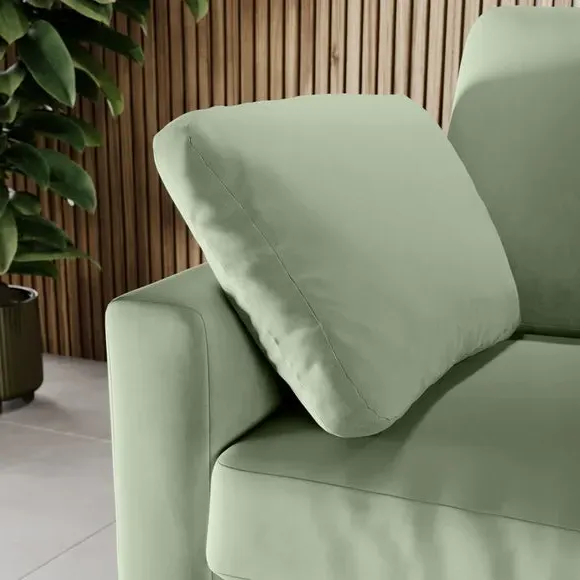 Corner Chaise Sofa with Square Arms - Green, Velvet