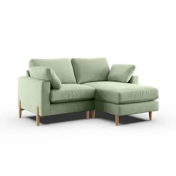 Corner Chaise Sofa with Square Arms - Green, Velvet