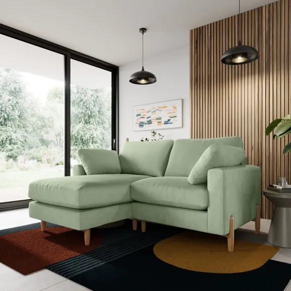 Corner Chaise Sofa with Square Arms - Green, Velvet