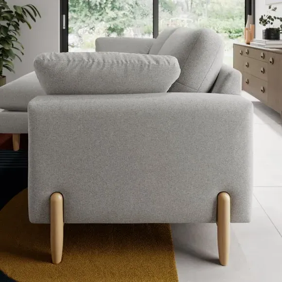 Corner Chaise Sofa with Square Arms - Grey, Fabric