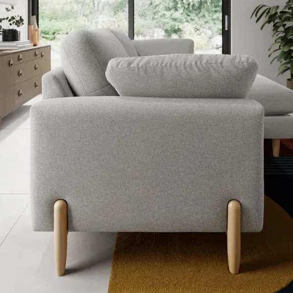 Corner Chaise Sofa with Square Arms - Grey, Fabric
