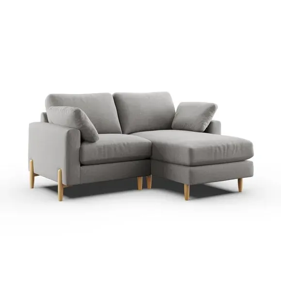 Corner Chaise Sofa with Square Arms - Grey, Fabric