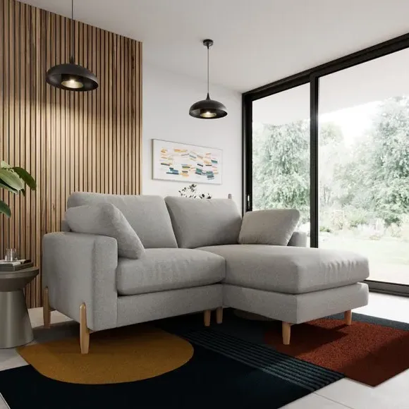 Corner Chaise Sofa with Square Arms - Grey, Fabric image