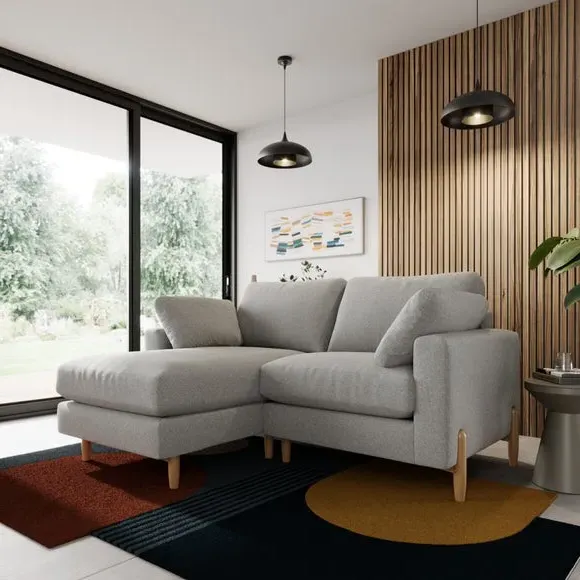 Corner Chaise Sofa with Square Arms - Grey, Fabric
