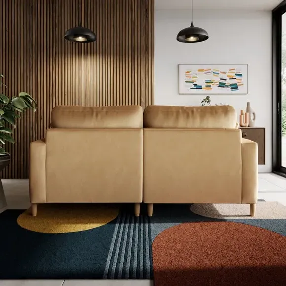 Corner Chaise Sofa with Square Arms - Honey, Velvet