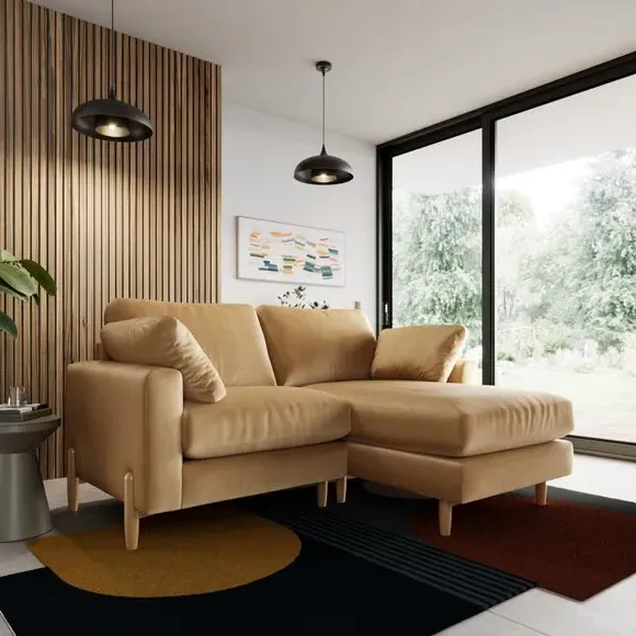 Corner Chaise Sofa with Square Arms - Honey, Velvet