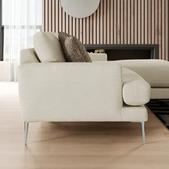 Corner Chaise Sofa with Square Arms - Ivory, Fabric