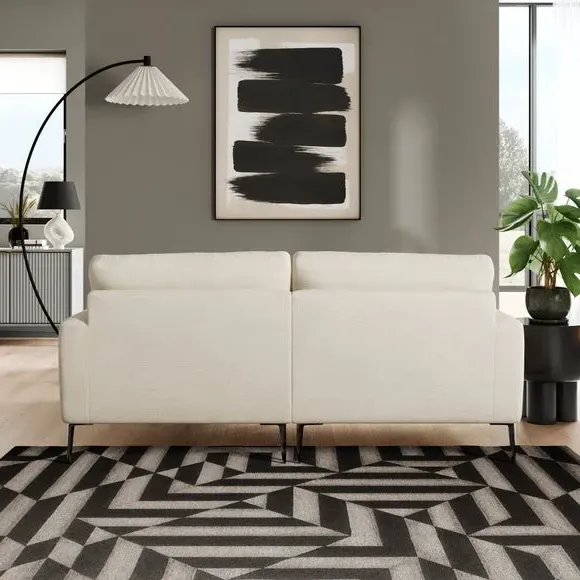 Corner Chaise Sofa with Square Arms - Ivory, Fabric