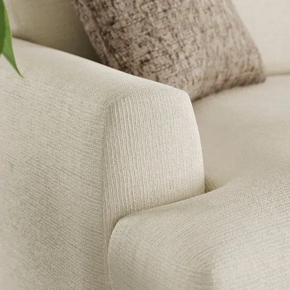 Corner Chaise Sofa with Square Arms - Ivory, Fabric