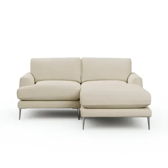 Corner Chaise Sofa with Square Arms - Ivory, Fabric