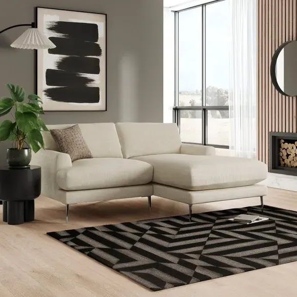 Corner Chaise Sofa with Square Arms - Ivory, Fabric image