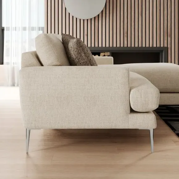 Corner Chaise Sofa with Square Arms - Natural, Fabric