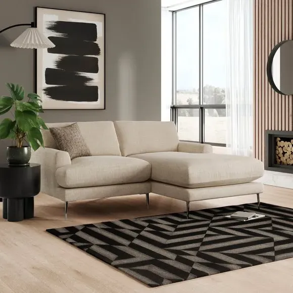Corner Chaise Sofa with Square Arms - Natural, Fabric