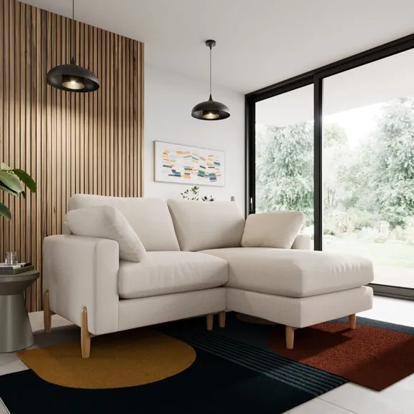 Corner Chaise Sofa with Square Arms - Natural, Fabric