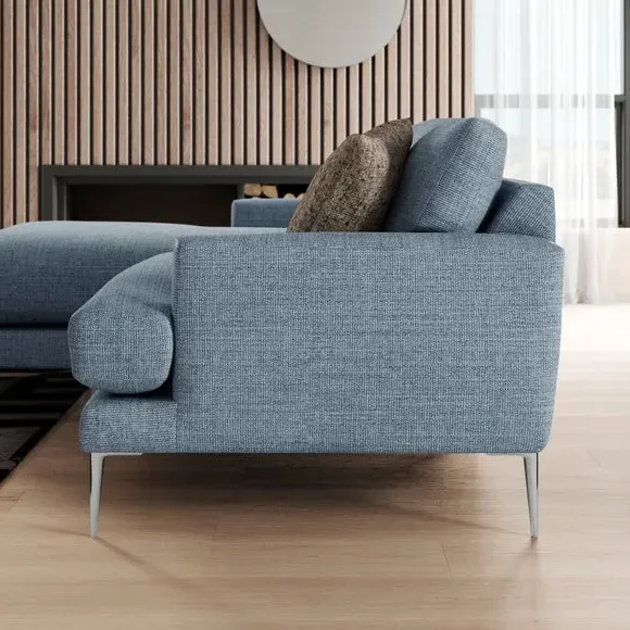 Corner Chaise Sofa with Square Arms - Navy, Fabric