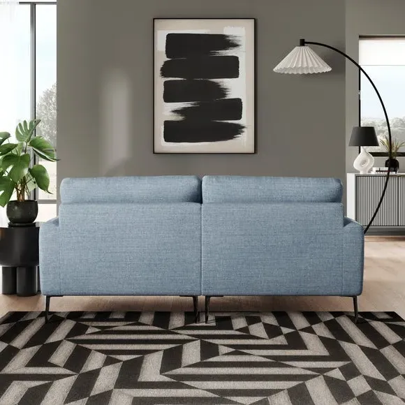 Corner Chaise Sofa with Square Arms - Navy, Fabric