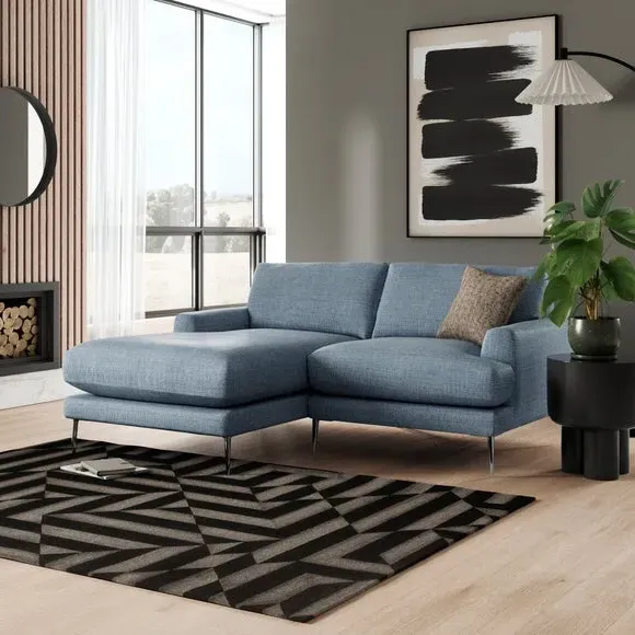 Corner Chaise Sofa with Square Arms - Navy, Fabric