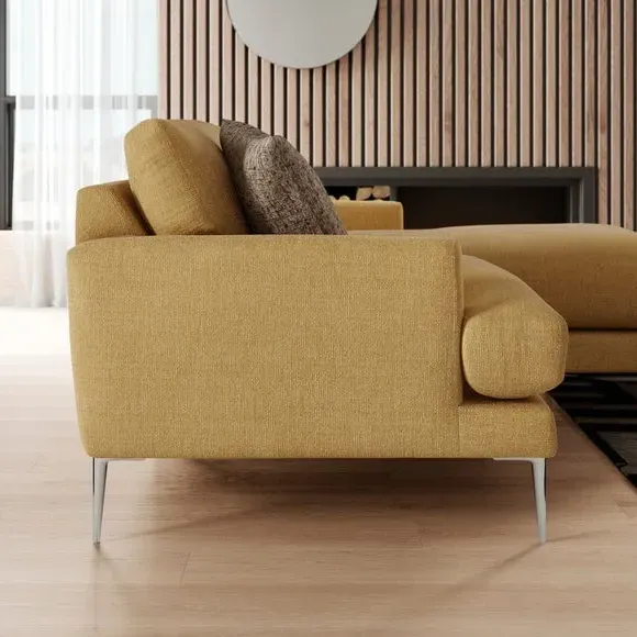 Corner Chaise Sofa with Square Arms - Ochre, Fabric
