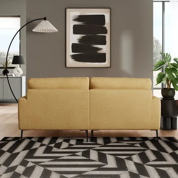 Corner Chaise Sofa with Square Arms - Ochre, Fabric
