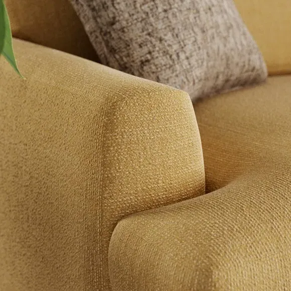 Corner Chaise Sofa with Square Arms - Ochre, Fabric