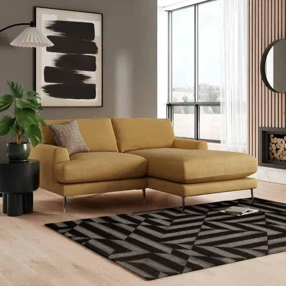 Corner Chaise Sofa with Square Arms - Ochre, Fabric