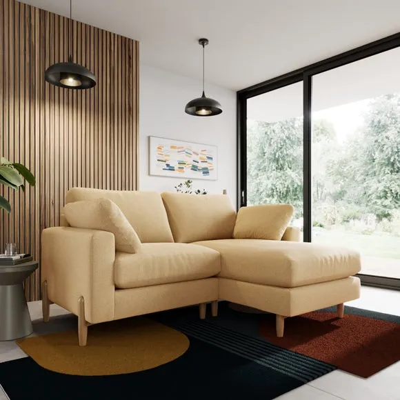 Corner Chaise Sofa with Square Arms - Ochre