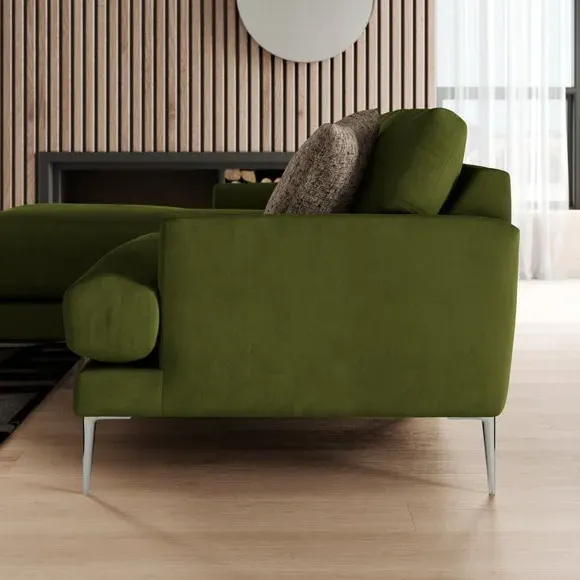 Corner Chaise Sofa with Square Arms - Olive, Velvet