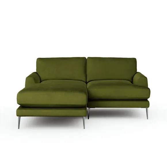 Corner Chaise Sofa with Square Arms - Olive, Velvet