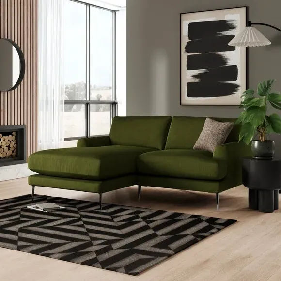 Corner Chaise Sofa with Square Arms - Olive, Velvet