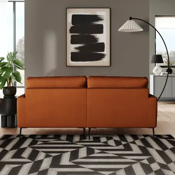Corner Chaise Sofa with Square Arms - Orange, Velvet