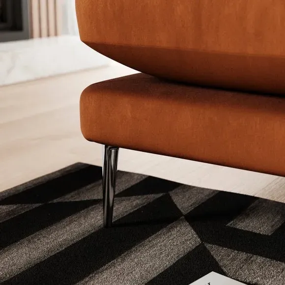 Corner Chaise Sofa with Square Arms - Orange, Velvet