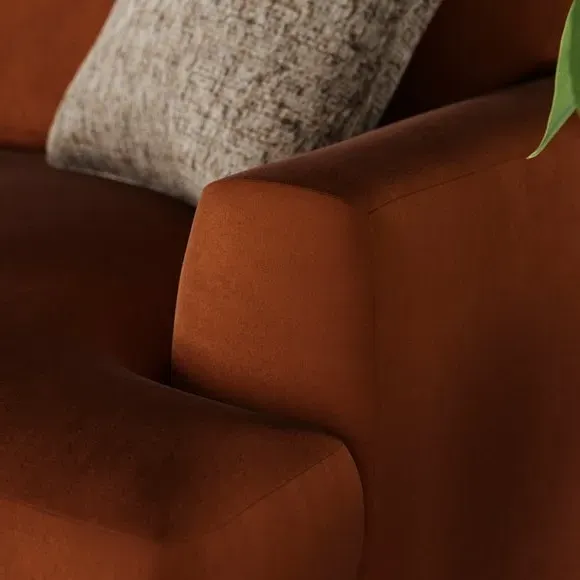 Corner Chaise Sofa with Square Arms - Orange, Velvet