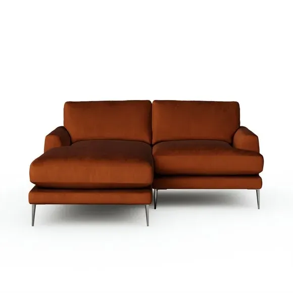 Corner Chaise Sofa with Square Arms - Orange, Velvet