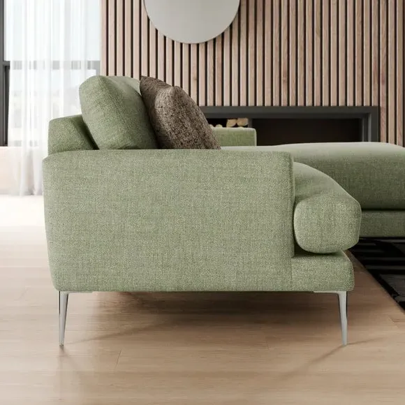 Corner Chaise Sofa with Square Arms - Sage, Fabric