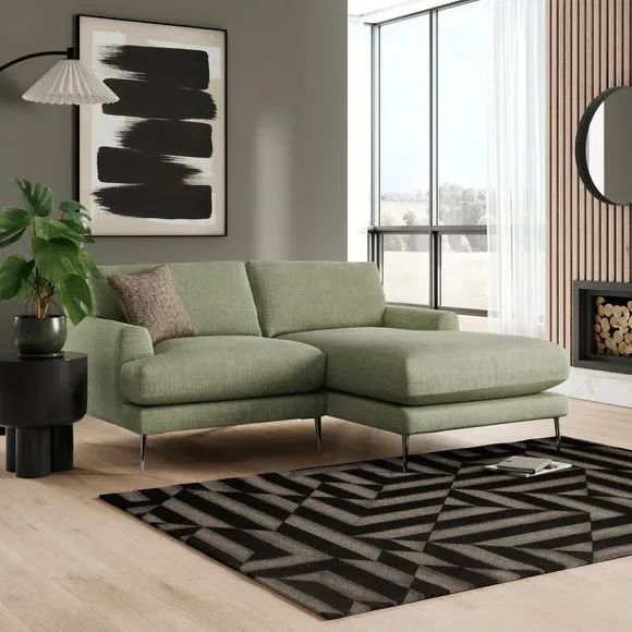 Corner Chaise Sofa with Square Arms - Sage, Fabric