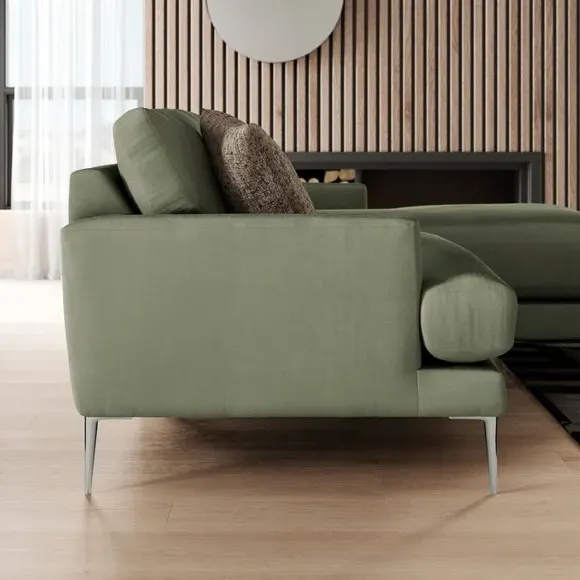 Corner Chaise Sofa with Square Arms - Sage, Velvet